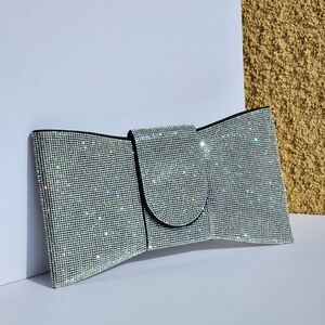 Women's Stylish Silver Rhinestone Bowtie Shape Clutch Crossbody Handbag …